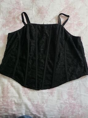 NWT TORRID Black Lace Corset Smocked Crop Cami Top
